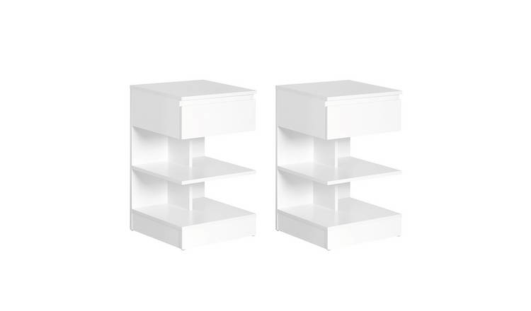 SoBuy Set Of 2 Bedside Table with 1 Drawer 2 Shelf - White