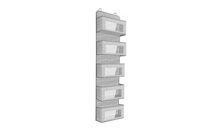Living and Home 5 Pocket Over the Door Fabric Organizer - Grey