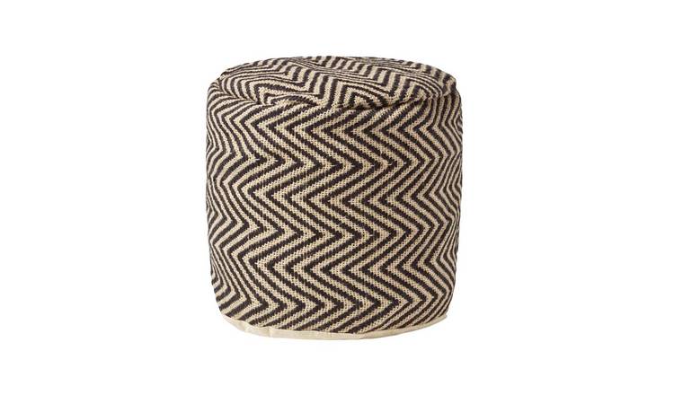 Homescapes Chevron Pattern Circular Pouffe – Black and Cream
