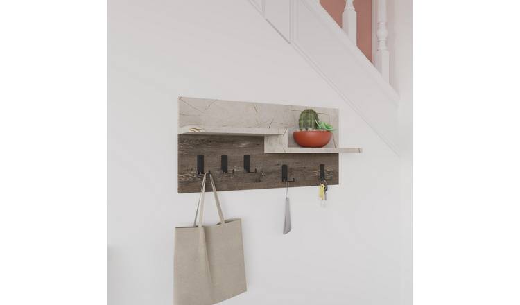 Decortie Harmon Particleboard Wall Hooks - Gold Marble Effect, Dark Coffee