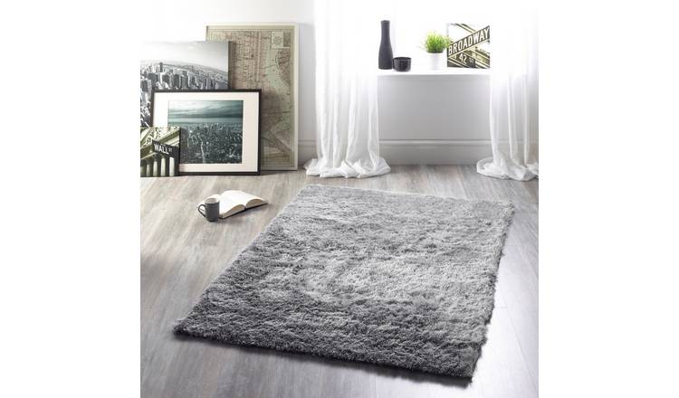 Mega Flooring Silver Shaggy Plain Rug - 80 x 150cm