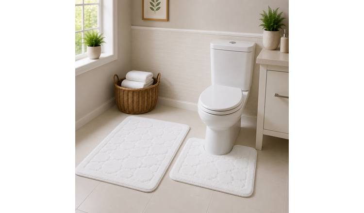 New Edge Blinds Cali Bath Mat & Pedestal Set - White