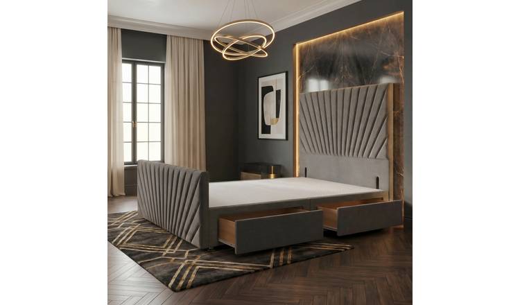 Somnior Linen Small Single 2 Draw Divan Bed with Footboard & Headboard - Silver