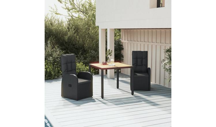Walplus 3 Piece Poly Rattan Garden Dining Set - Black - 90 x 90 x 75 cm