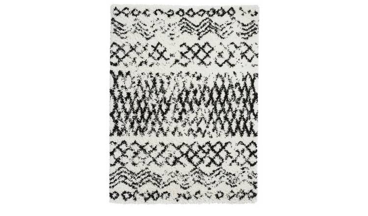 Mega Flooring White Shaggy Geometric Rug - 80 x 150cm