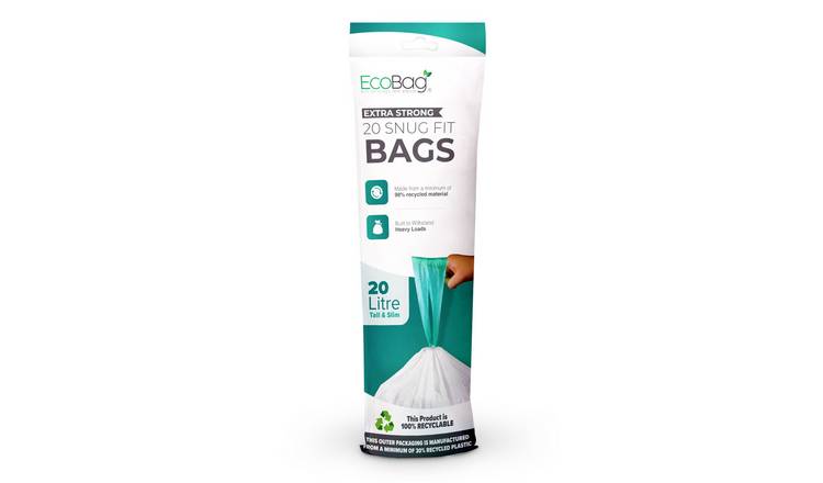EcoBag White 20L Extra Strong Drawstring Kitchen Bin Liners - Pack of 20