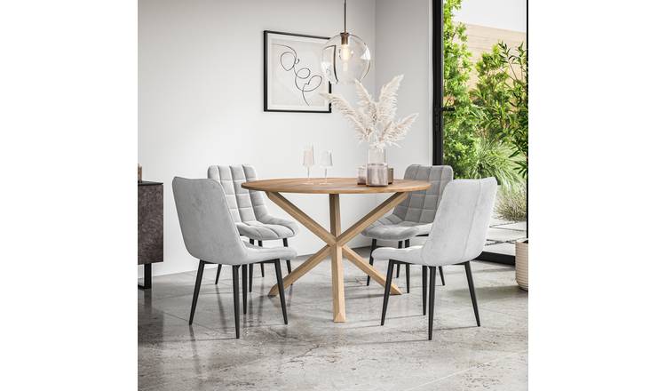 Furniture Online Malvern Nova Oak Table Dining Table & 4 Grey Chairs