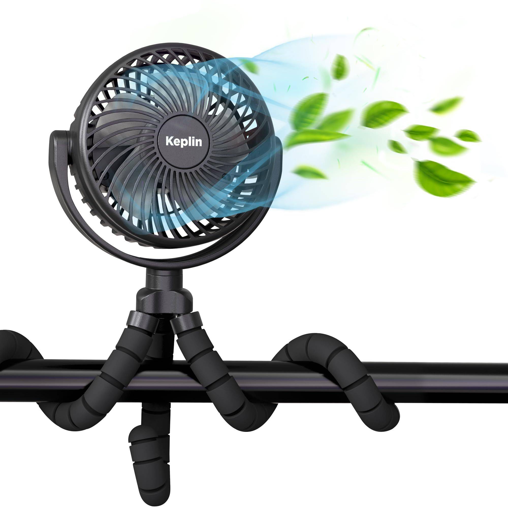 Keplin 5000mAh Rechargeable Flexible Tripod Stroller Fan - Black - Image 1