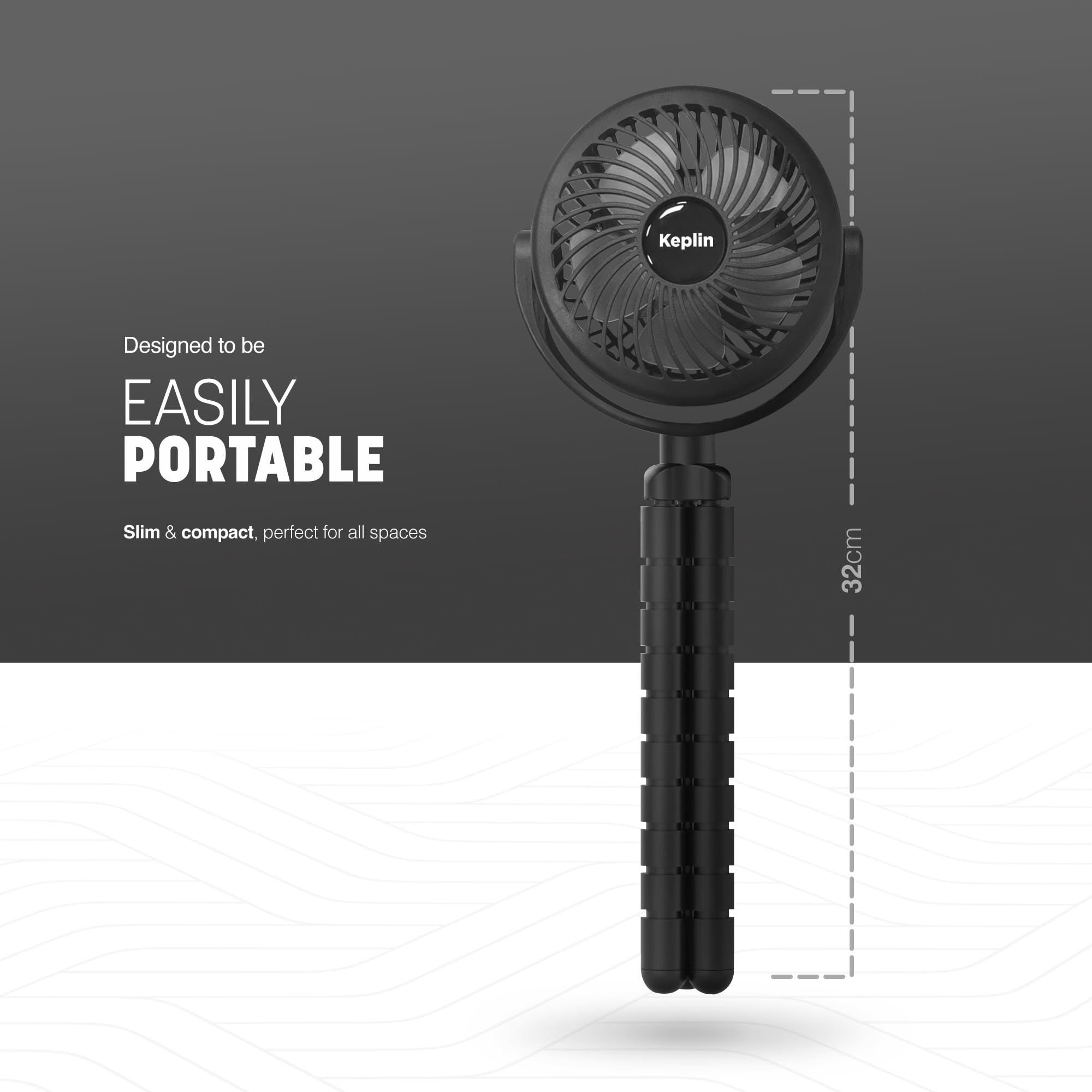 Keplin 5000mAh Rechargeable Flexible Tripod Stroller Fan - Black - Image 2