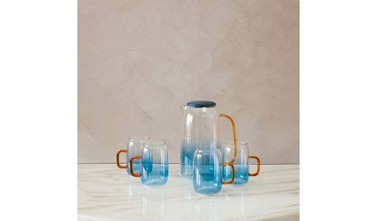 Orsina Noa Glass Ombre Pitcher and Cup Set – Blue, Clear