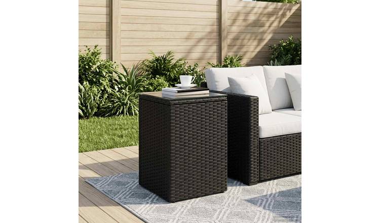 Walplus Rattan Side Table - Black - 35 x 35 x 70 cm