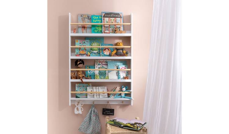 Noa & Nani Elene Large Wide Shelf Wall Mounted With 4 Coathooks - White