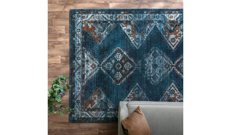 Mega Flooring Blue Traditional Bordered Rug - 195 x 290cm