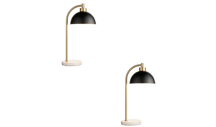 Loops Direct Pack of 2 Steel and Marble Table Lamp - Matt Black