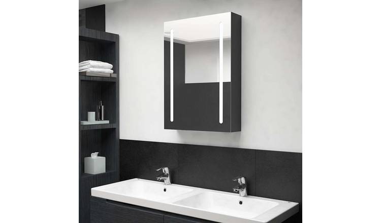 Walplus LED MDF Bathroom Mirror Cabinet - Shining Black - 50 x 13 x 70 cm