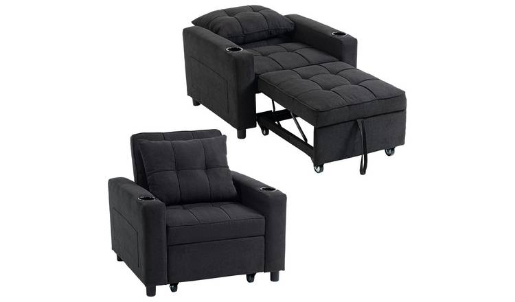 HOMCOM 3 in 1 Fabric Adjustable Sofa Bed with Cup Holder - Black