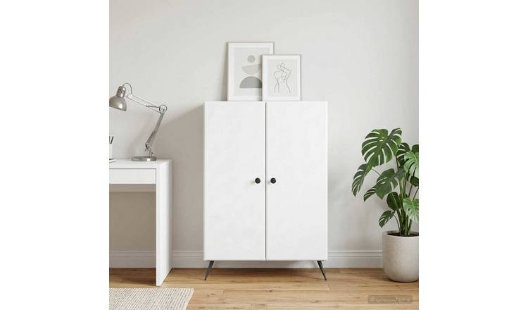 Walplus 2 Door Engineered Wood Sideboard Open Shelf - White - 66 x 34.5 x 90 cm