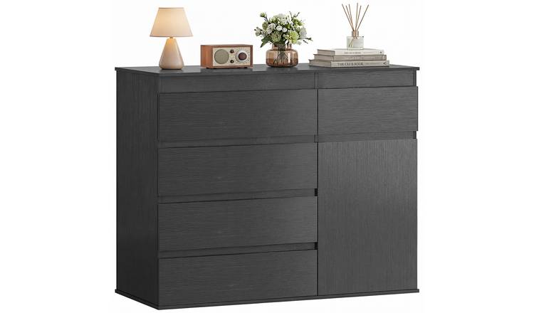 HOMCOM Modern Adjustable 5 Drawer Chest - Black