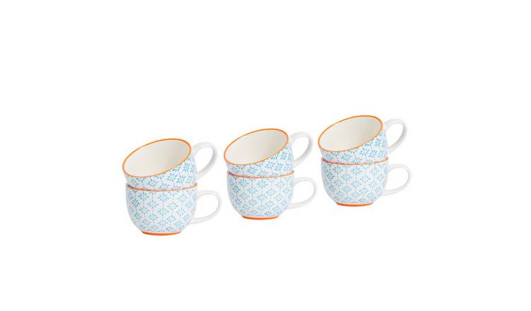 Nicola Spring Hand-Printed Cappuccino Cups - 250ml - Blue - Pack of 6