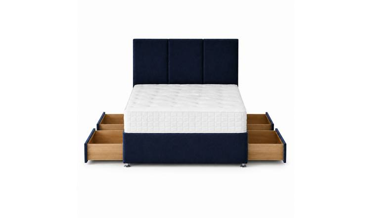 Comfy Deluxe 5ft King Size   4 Drawer Plush Velvet Divan Bed Set -  Blue
