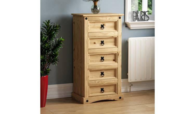 Vida Designs Corona 5 Drawer Narrow Chest - Pine