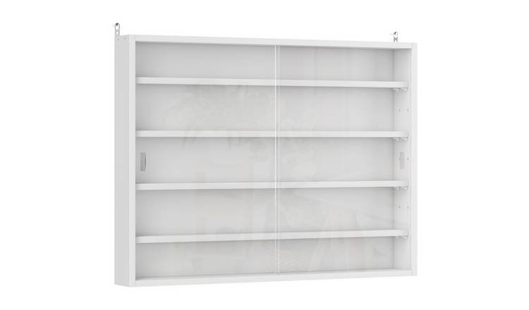 HOMCOM 5 Tier Wall Mounted Display Cabinet Glass Doors - White