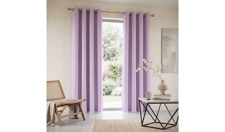 Homescapes Mauve Cotton Plain Ready Made Eyelet Curtains - 117cm x 137cm
