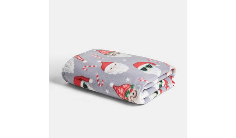 OHS Fun Santa Polar Fleece Blanket Throw 120 x 150cm - Grey