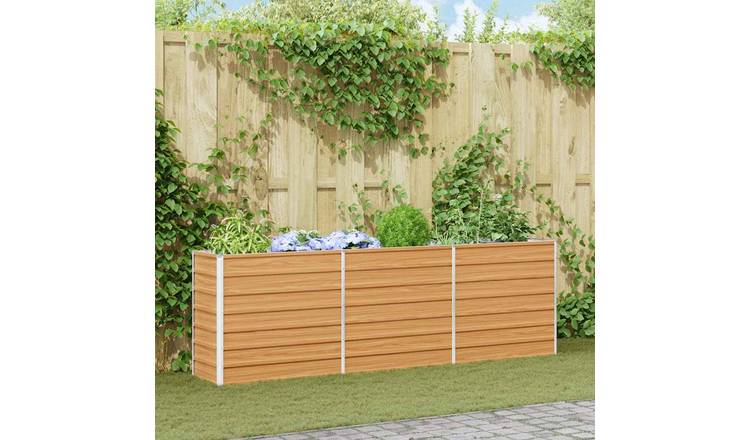 Walplus Galvanised Steel Raised Garden Bed - Light Brown - 240 x 40 x 77 cm