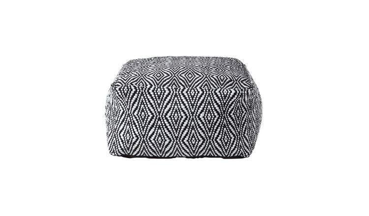 Homescapes Trance Diamond Pattern Bean Filled Pouffe – 60 cm – Black and White