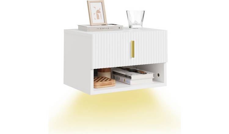 SoBuy 1 Drawer LED Motion Sensor Light Wall Mounted Cabinet Nightstand - White