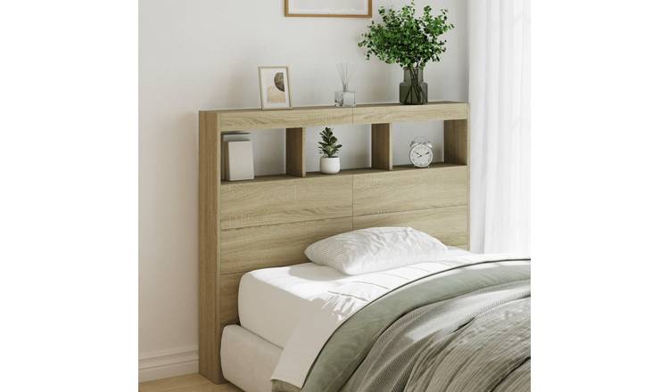 Walplus Engineered Wood LED Headboard Cabinet - Light Oak - 120 x 17 x 102 cm