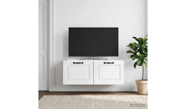 Walplus Wood Wall Mounted TV Cabinet Wide Unit - White - 78.5 x 31 x 30 cm