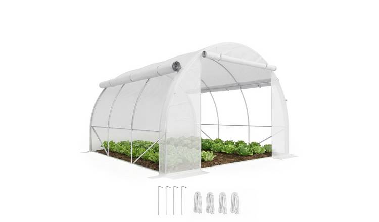 Outsunny Steel Garden Polytunnel Greenhouse with Roll Up Side Walls - White