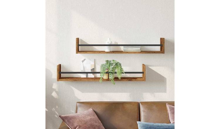 Walplus Pack of 2 Wall Shelf - Dark Wood - 80 x 16 x 14 cm