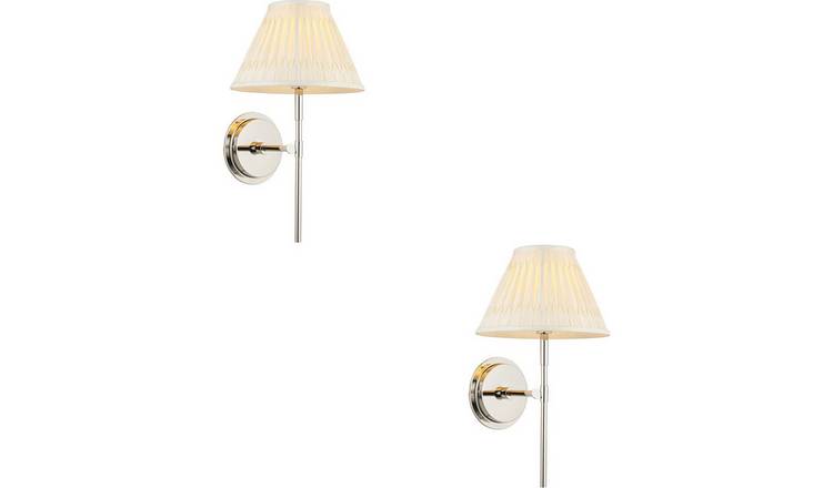 Loops Direct Pack of 2 Wall Light - Bright Nickel Plate Ivory Silk
