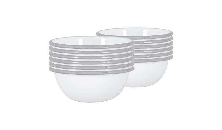 Argon Tableware White Enamel Bowls - Grey - Pack of 12
