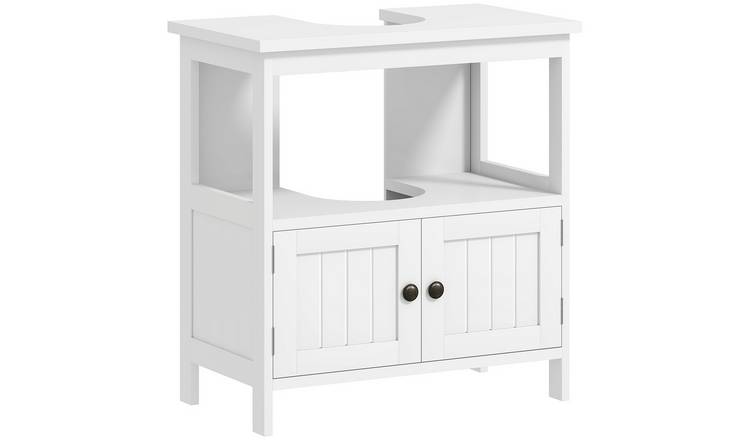 kleankin Pedestal Under Sink Cabinet with Double Doors - White