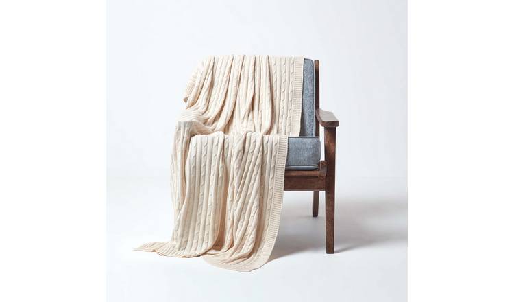 Homescapes Cotton Cable Knit Throw - 130 x 170 cm - Natural