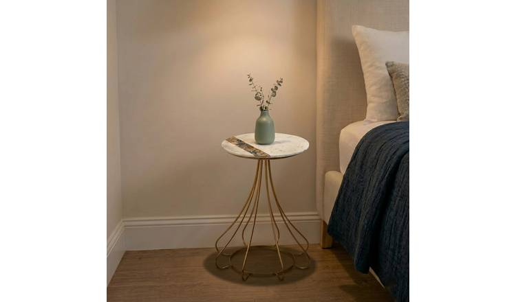 Orsina Marble and Agate Round Side Table - Gold