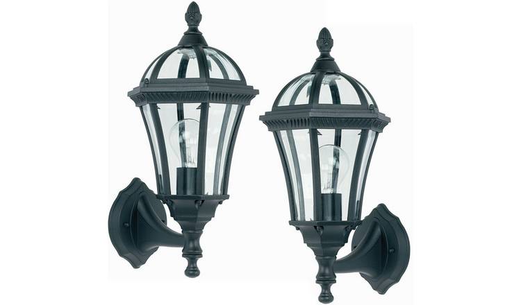 Loops Direct Pack of 2 Die Cast Aluminium Uplight Wall Lantern - Matt Black