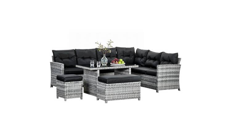 Outsunny 5 Pieces PE Rattan Garden Furniture Set with Corner Sofa - Mixed Grey