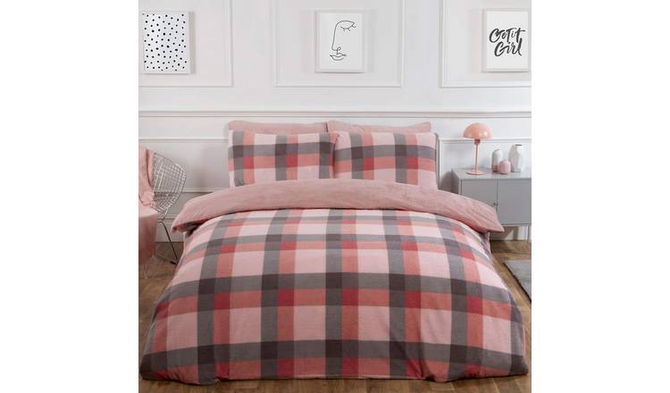 OHS Check Teddy Duvet Cover Set Blush - Double