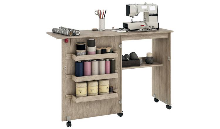 HOMCOM Folding Sewing Table with Storage Bins - Grey