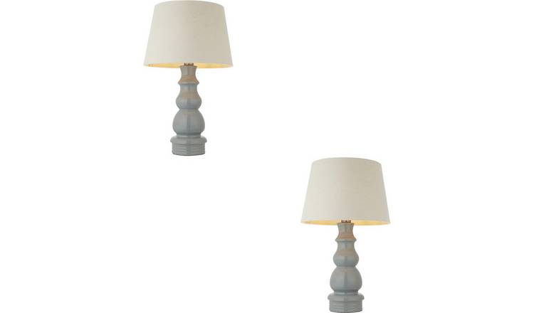 Loops Direct Pack of 2 Ceramic and Fabric Table Lamp - Blue Grey Glaze