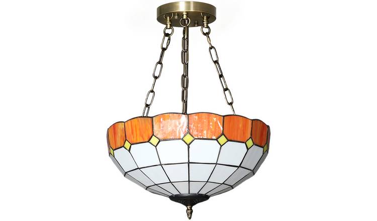 HOMCOM Vintage Stained Glass Chandelier with 3 E27 Sockets - Orange and White