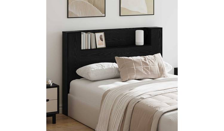 Walplus Wood LED Headboard Cabinet - Black Ash - 140 x 16.5 x 103.5 cm