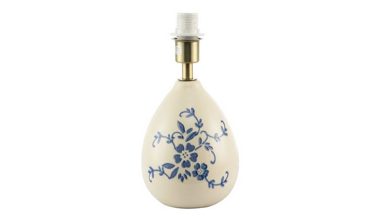 Happy Homewares Hand Painted Blue Floral Ceramic Base Table Lamp - 13cm