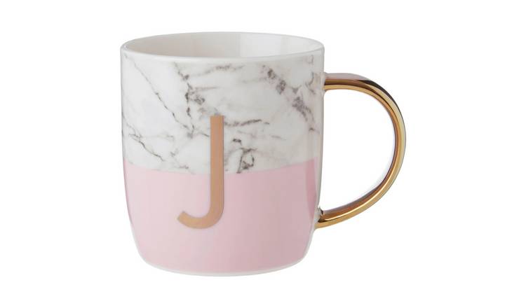 Orsina Frosted Deco J Marble Effect Monogram Mug – Pink