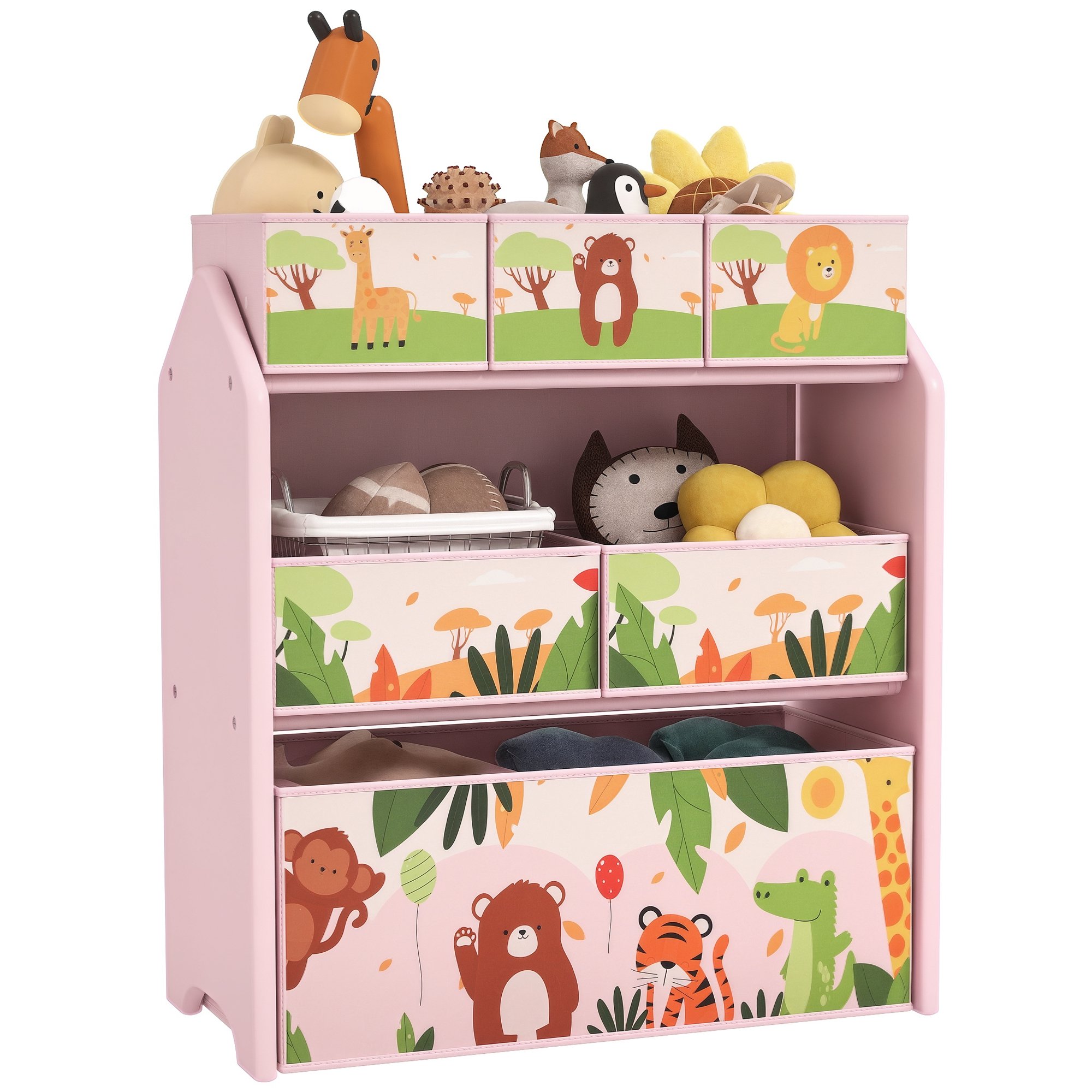 AIYAPLAY 3 Tier Wooden Toy Organiser Kids Storage Rack - Pink - Image 1